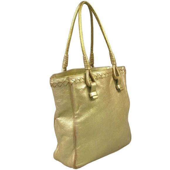 Authentic BOTTEGA VENETA Gold Leather Handbag - Picture 2 of 12